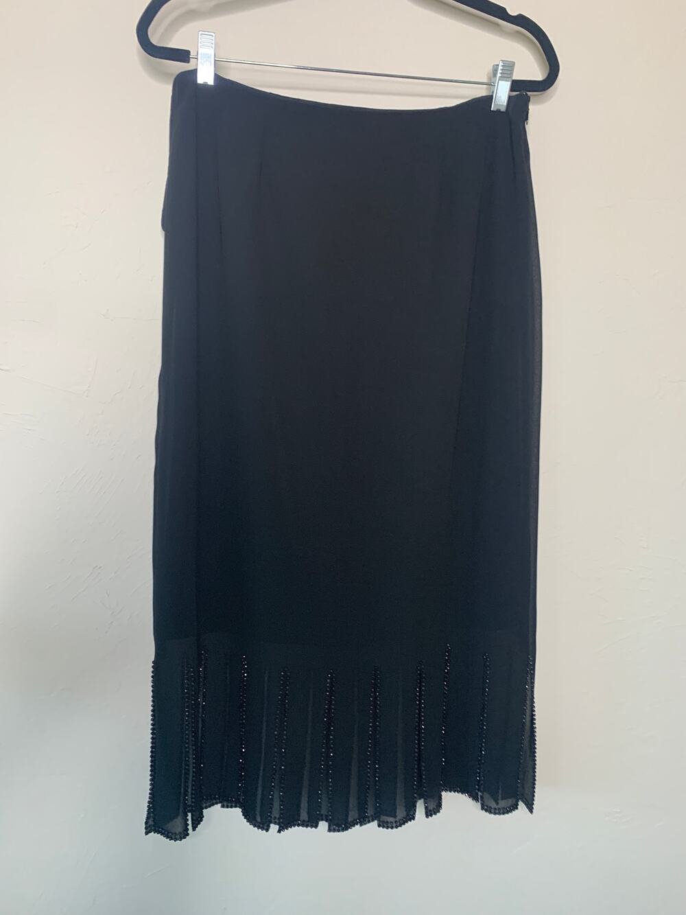 Vintage Black Skirt Rhinestoned Hem Split Hem Sz Large Chiffon Wedding NYE